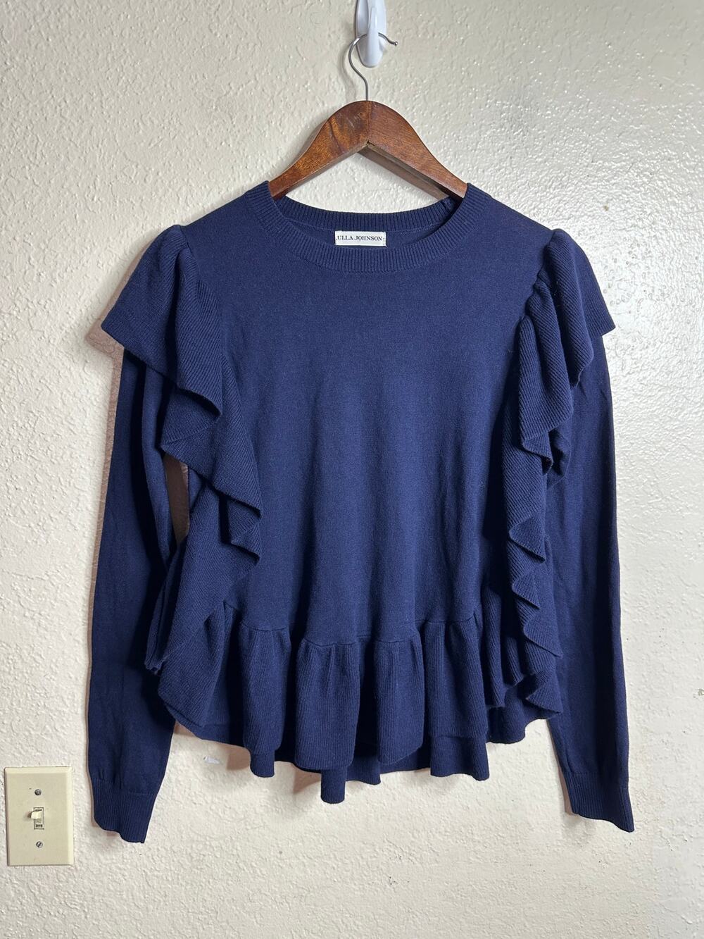 Ulla Johnson Cascading Ruffle Peplum Cotton Cashmere Knit Sweater size P/XS